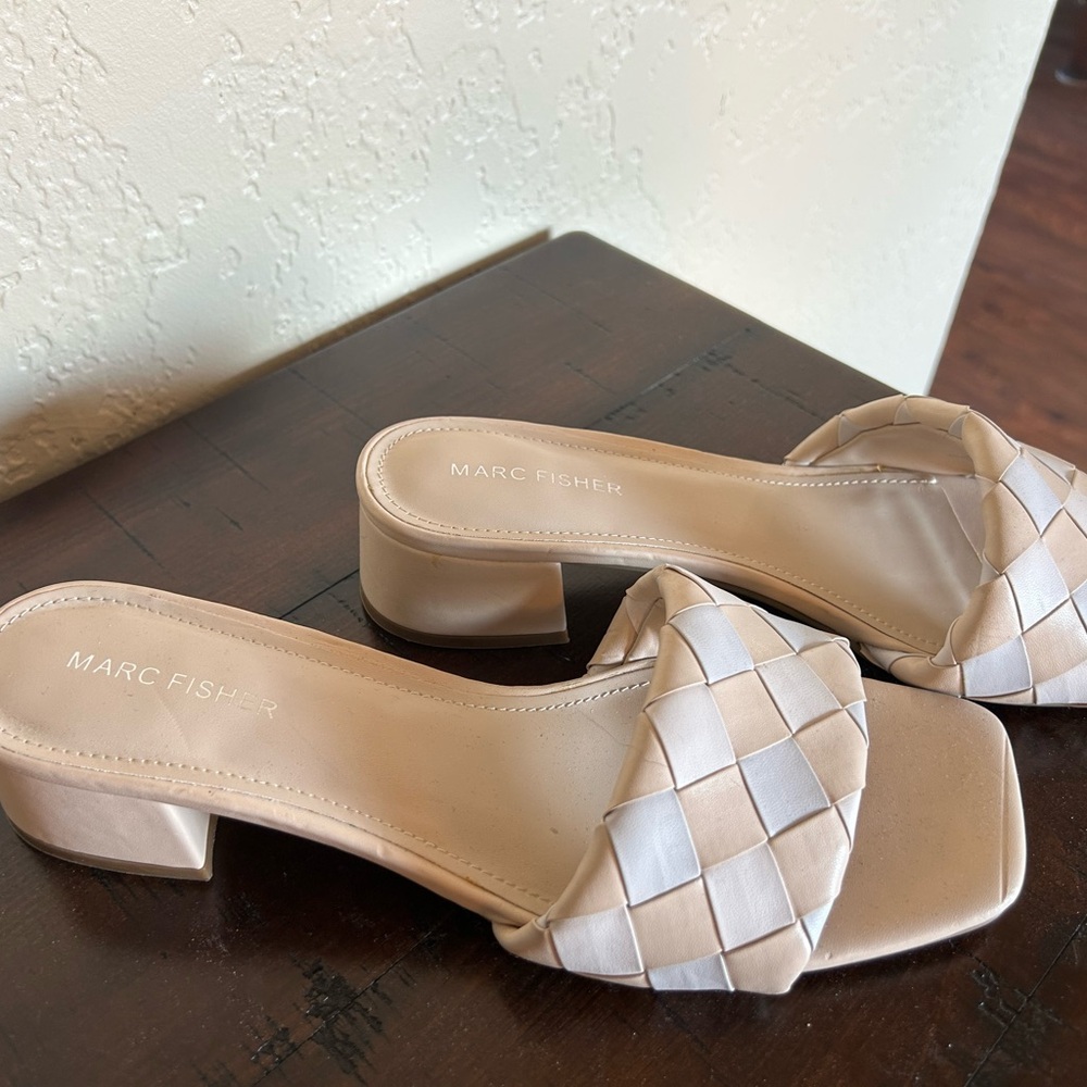 Marc Fisher Cream Woven Slide Sandals